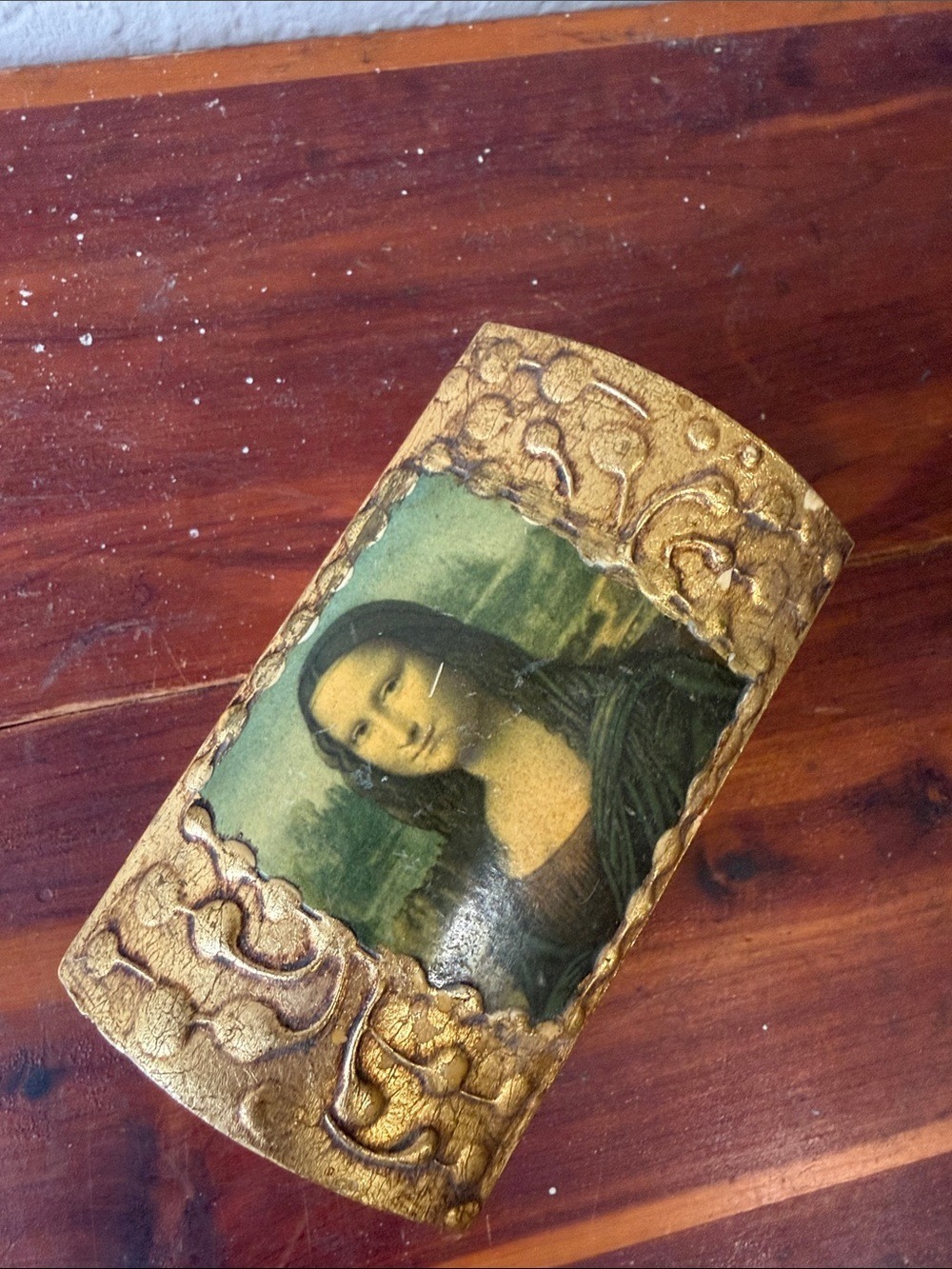 Vintage Italian Florentine Gold Gilt Ornate Carved Dome Top Box Mona Lisa Italy